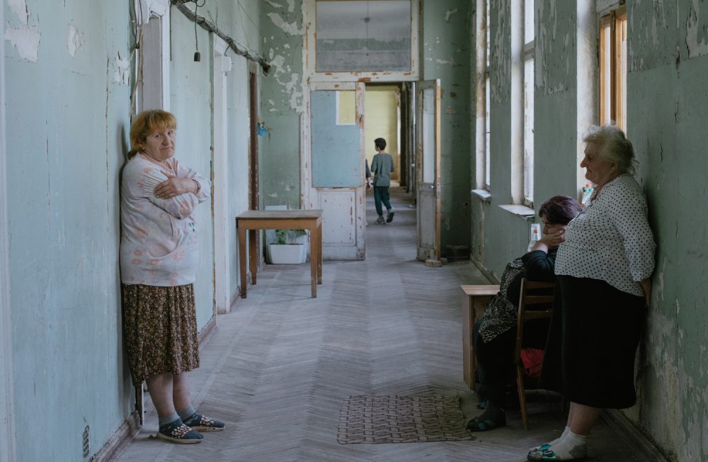 Jamse, Marina and Uligu, refugees from Abkhazia, in their home, a deserted hotel in Tskaltubo, Georgia